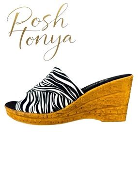 Onex Christina Open Toe Wedge Sandals Zebra Tiger Striped Size 10 Coastal Resort